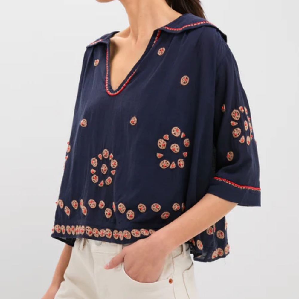 Tuckernuck, The Great, Navy Embroidered Top - Picture 3 of 5